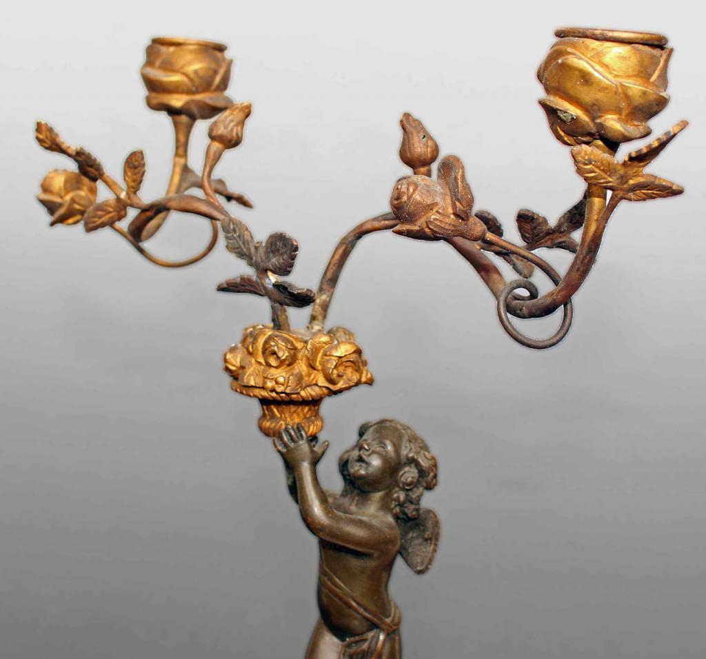 Pair Of Candlesticks In Louis XVI Bronze Decor Angels-photo-4