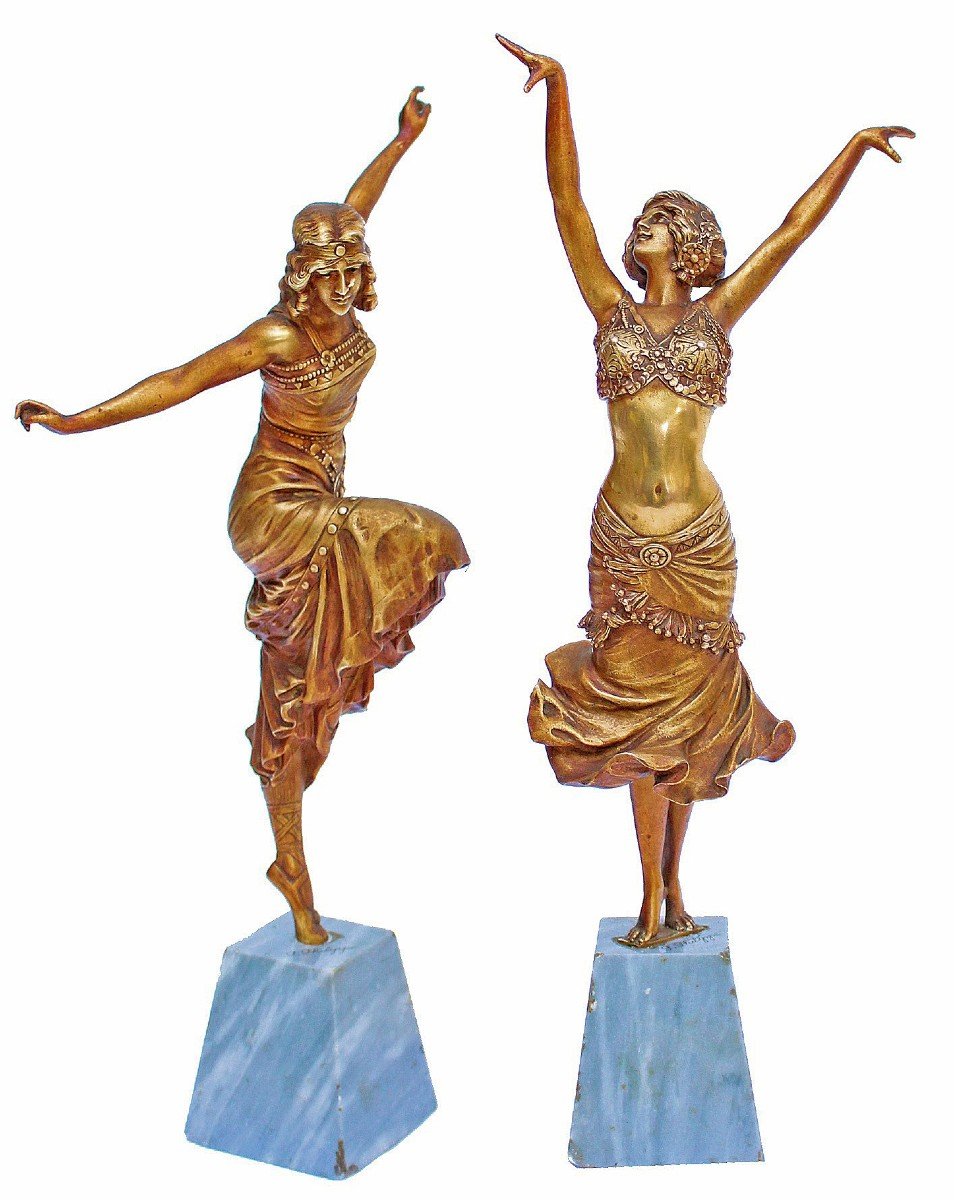 Paul Philippe (1870-1930) Rare Paire De Bronzes Art Déco Danseuses Russe Et Radha-photo-3