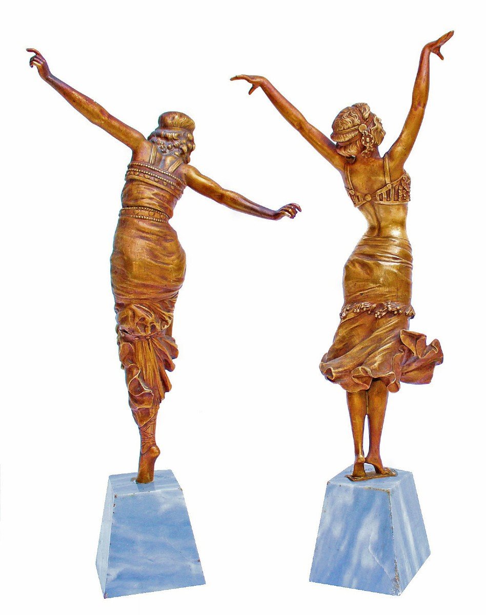 Paul Philippe (1870-1930) Rare Paire De Bronzes Art Déco Danseuses Russe Et Radha-photo-4