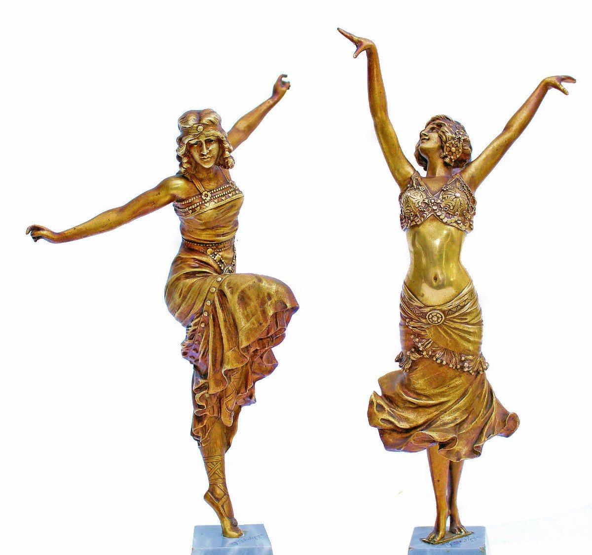 Paul Philippe (1870-1930) Rare Paire De Bronzes Art Déco Danseuses Russe Et Radha-photo-1