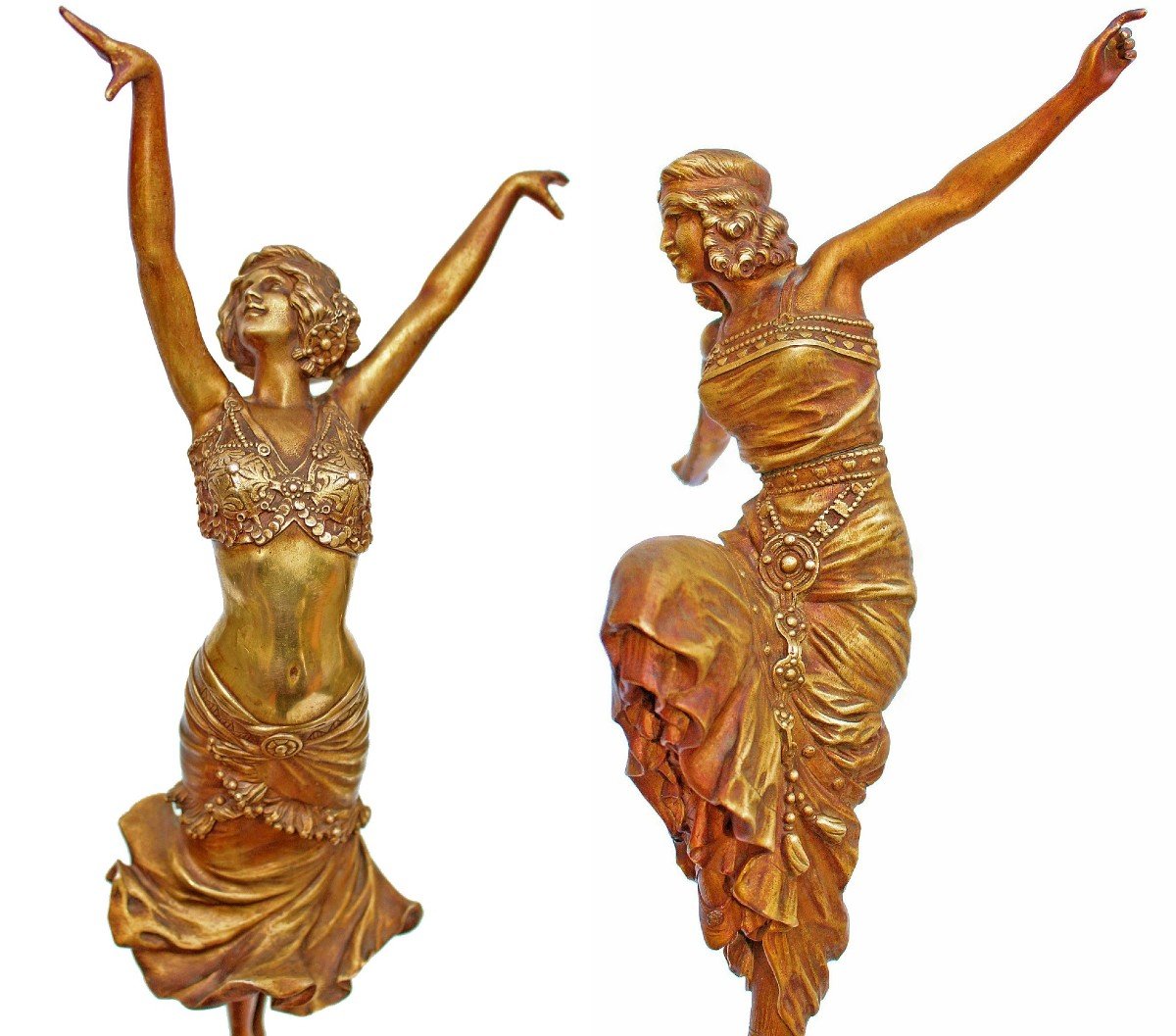 Paul Philippe (1870-1930) Rare Paire De Bronzes Art Déco Danseuses Russe Et Radha-photo-3