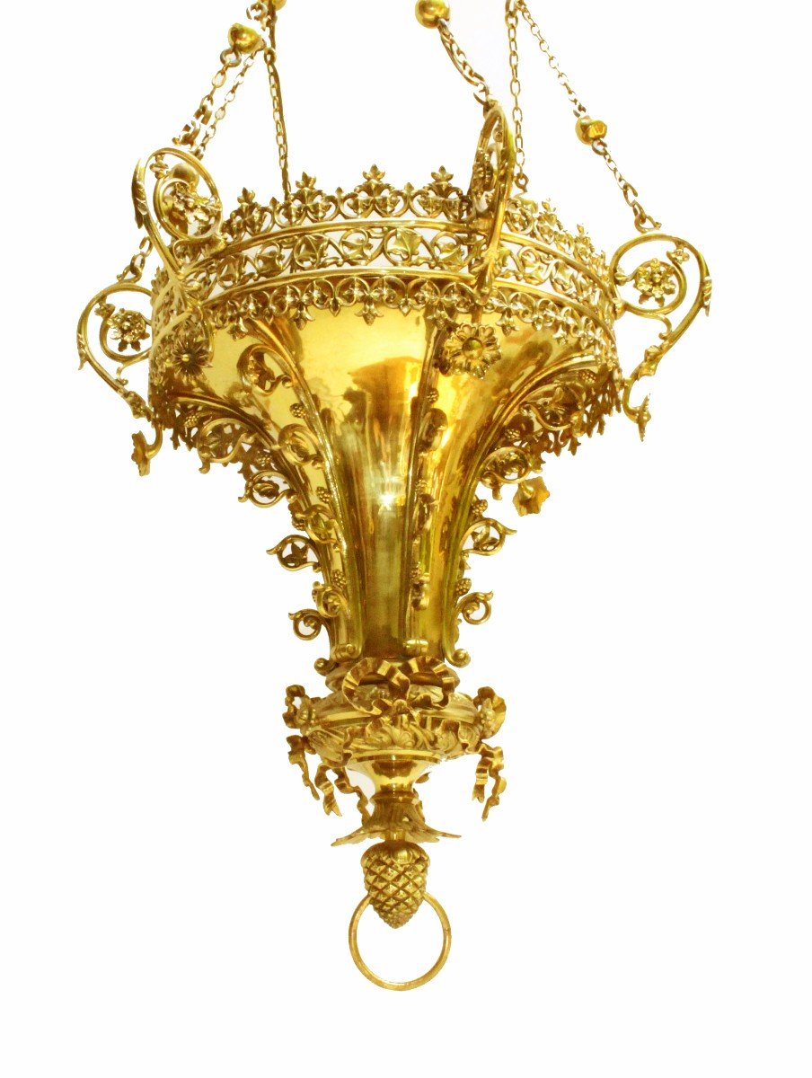 Grand Lustre - Lampe de Sanctuaire XIXe (H: 1 M 40)-photo-2