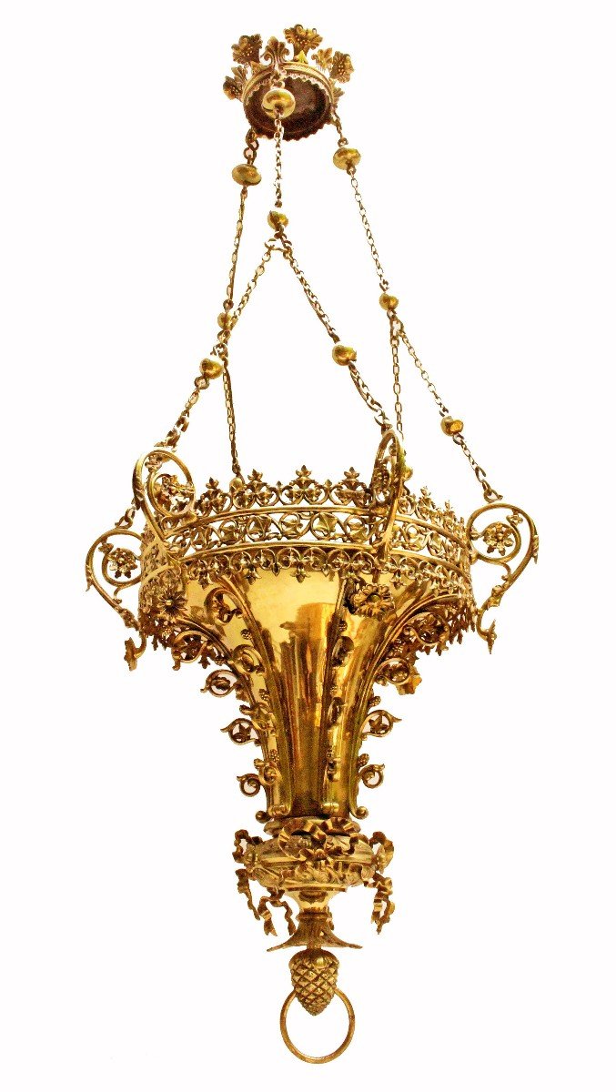 Grand Lustre - Lampe de Sanctuaire XIXe (H: 1 M 40)