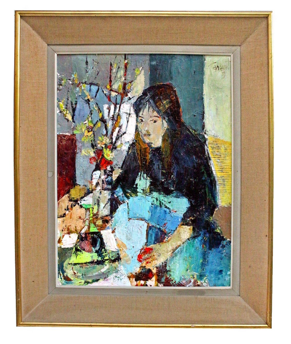 Georges Hanquet (xxth) Portrait Young Expressionist Woman-photo-2