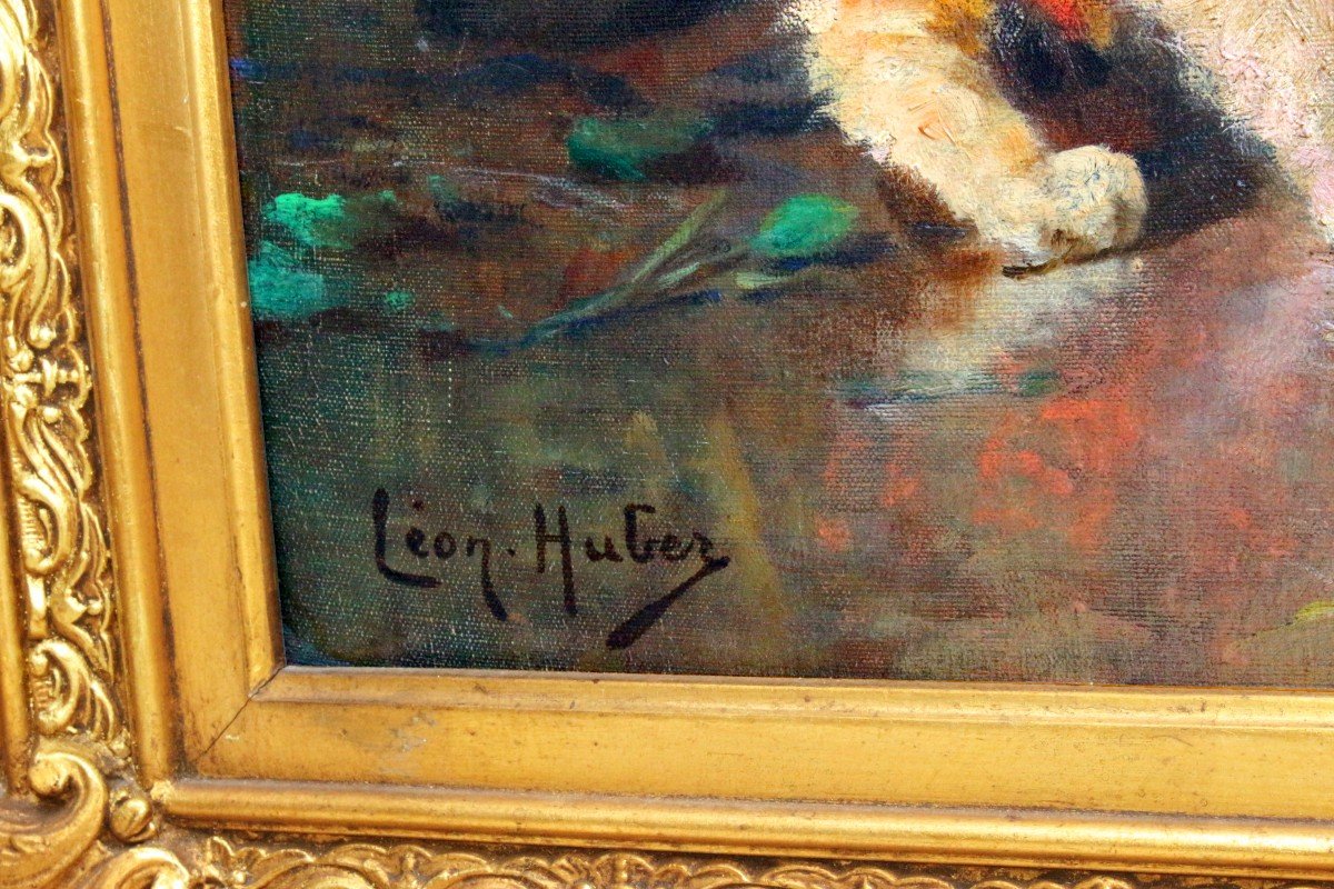 Léon Huber (1858-1928) Large Painting With Cats-photo-6