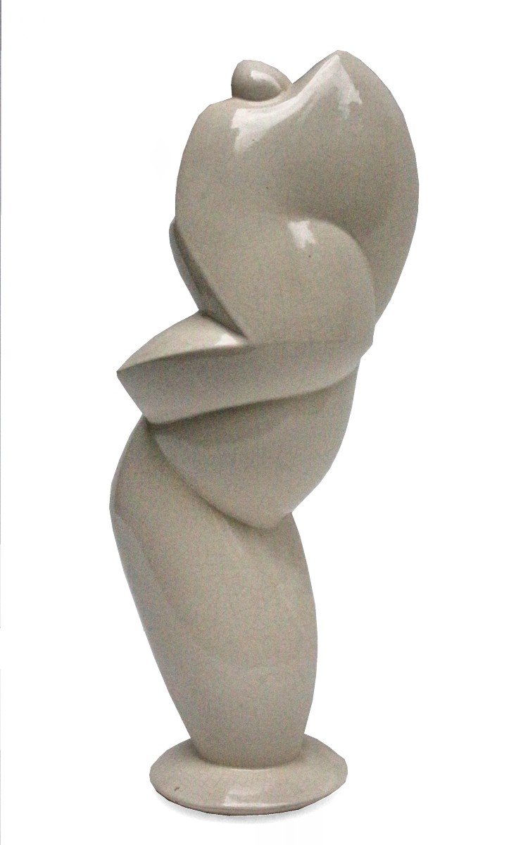 Sculpture Cubiste "Saxophoniste" en céramique craquelée signé N.R-photo-3