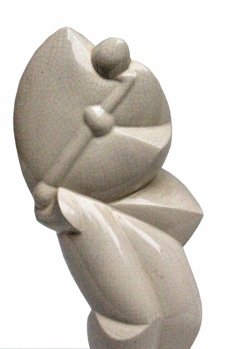Sculpture Cubiste "Saxophoniste" en céramique craquelée signé N.R-photo-1