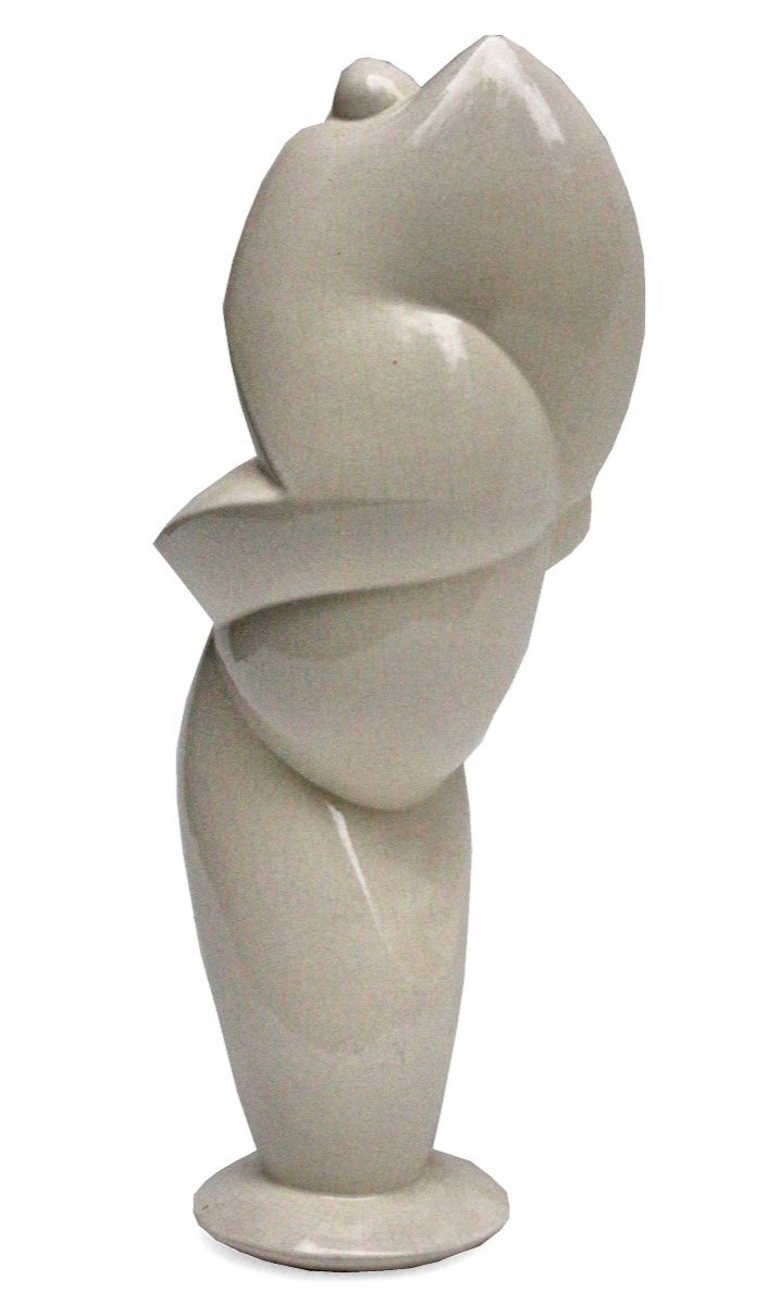 Sculpture Cubiste "Saxophoniste" en céramique craquelée signé N.R-photo-4