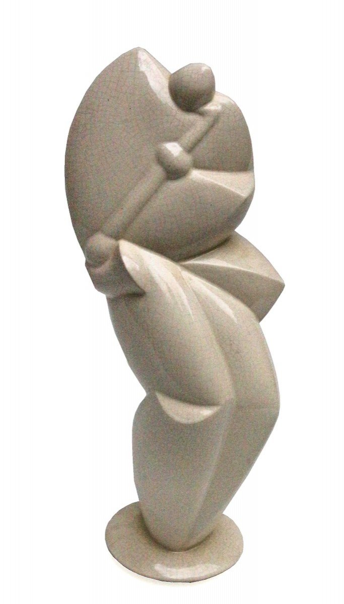 Sculpture Cubiste "Saxophoniste" en céramique craquelée signé N.R