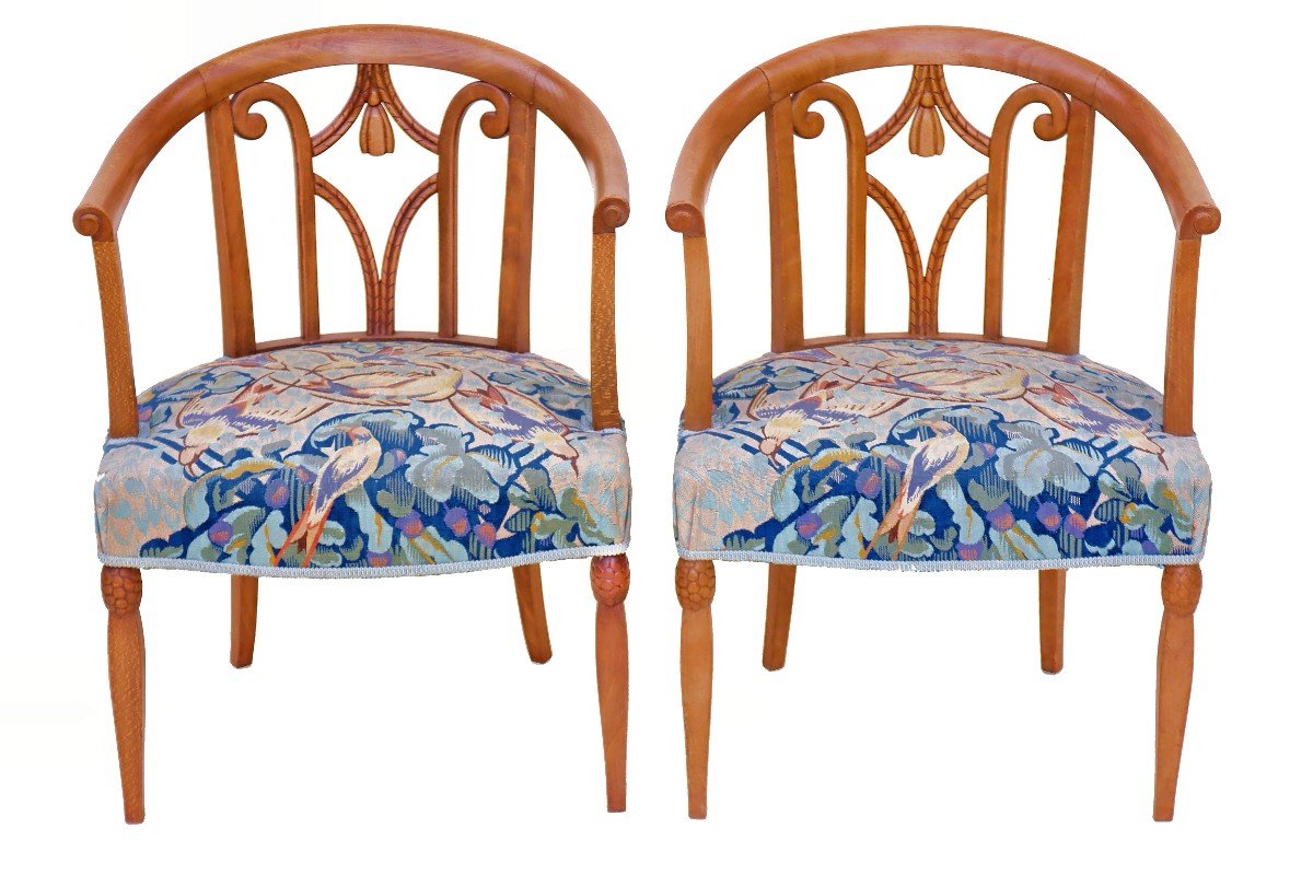 Pair Of Art Deco Aubusson Tapestry Armchairs-photo-2