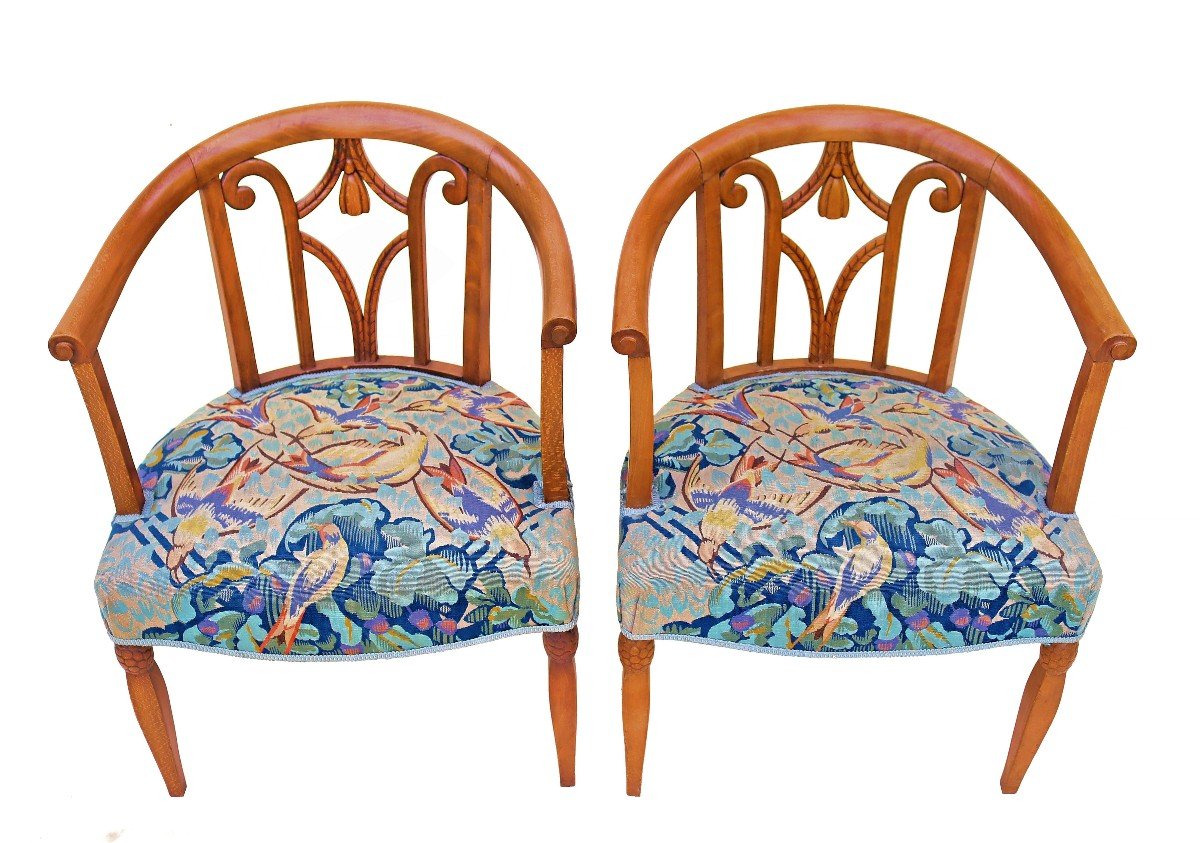 Pair Of Art Deco Aubusson Tapestry Armchairs-photo-3