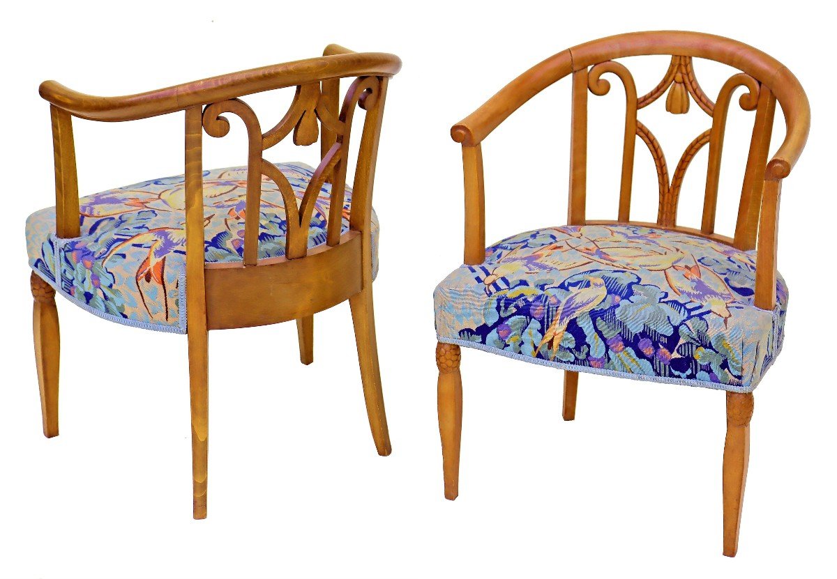 Pair Of Art Deco Aubusson Tapestry Armchairs-photo-1