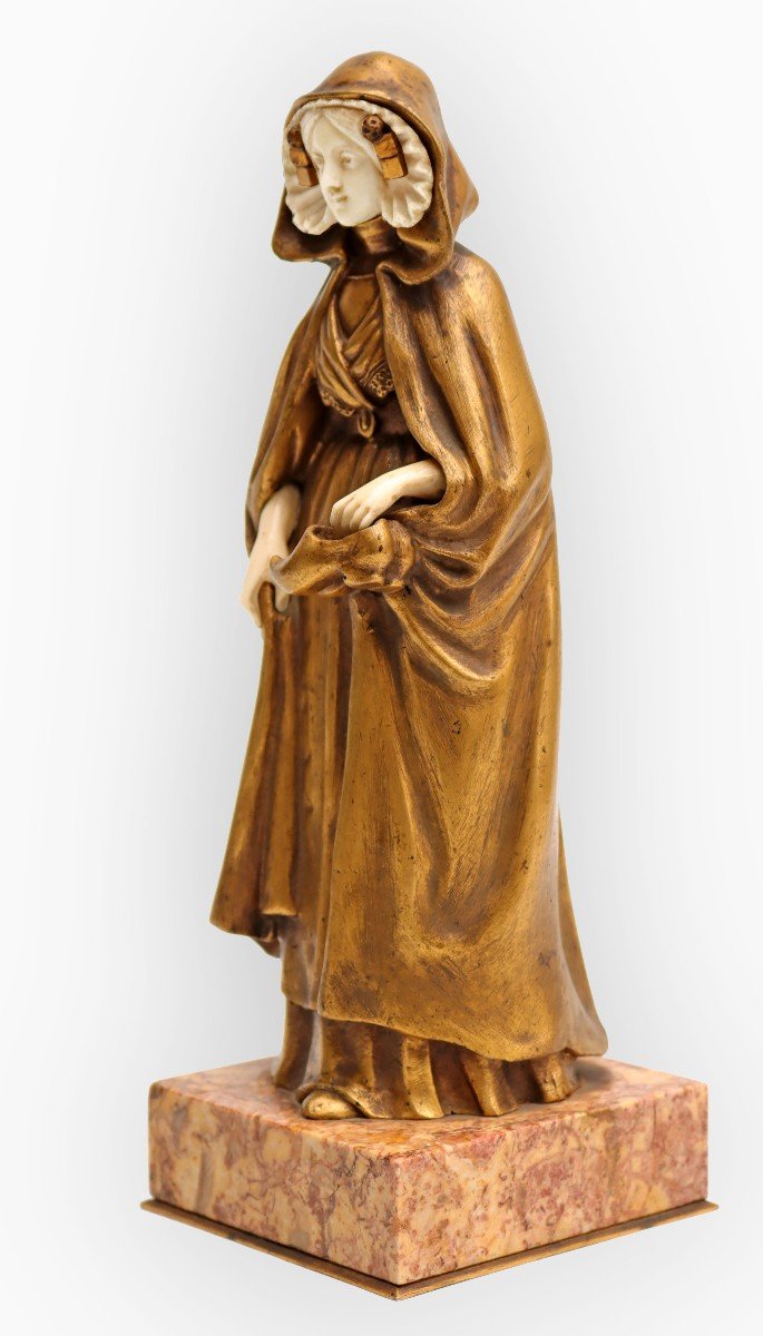 Eugène BERNOUD (XIX-XXe) Sculpture Bronze Chryséléphantine-photo-4