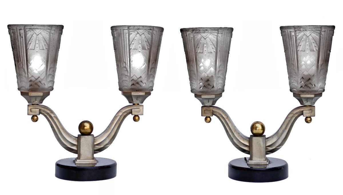 Muller Paire de Lampes Art Déco 1930