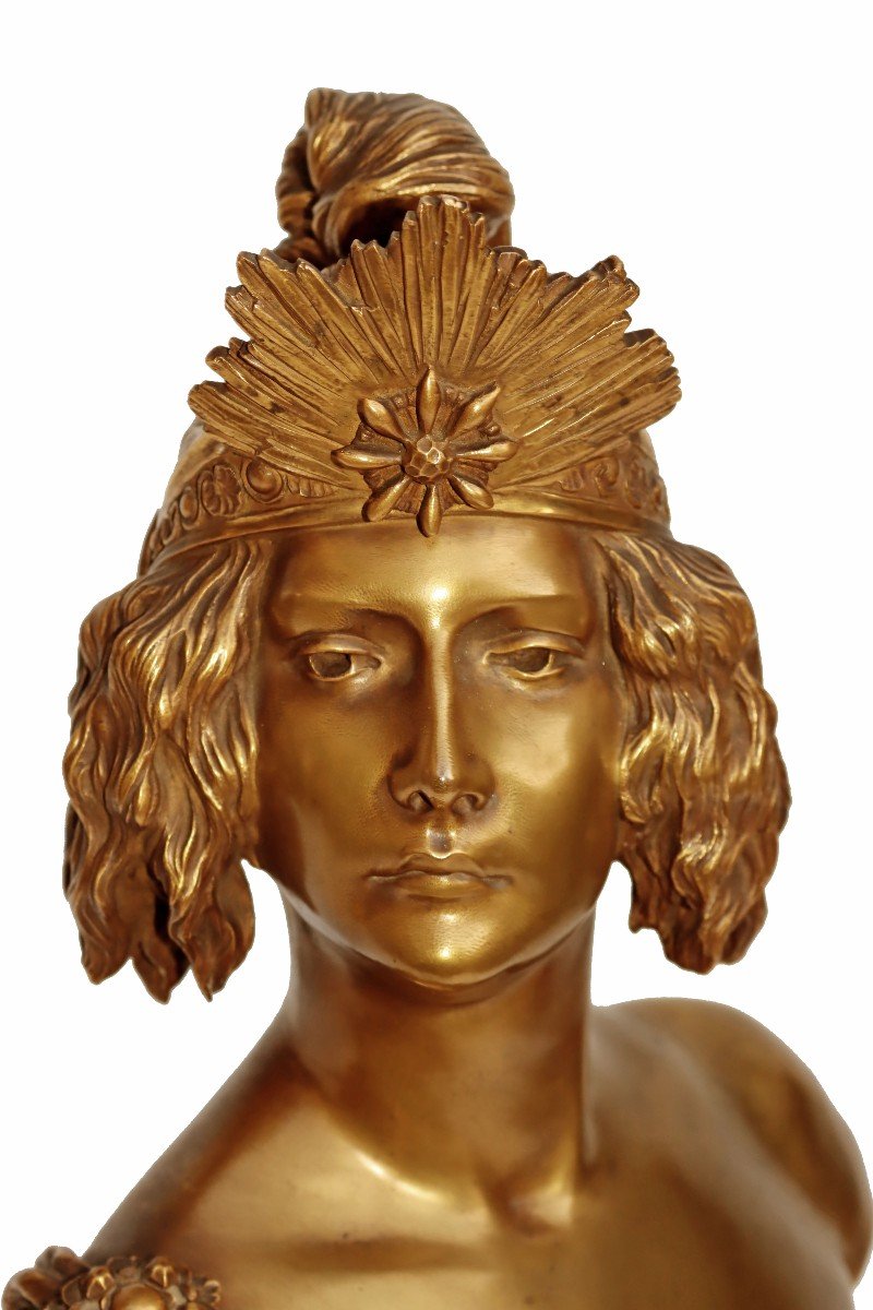 Louis Chalon (1866-1940) Large Bust 1900 In Gilt Bronze-photo-2