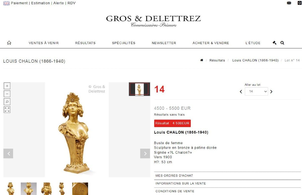 Louis Chalon (1866-1940) Large Bust 1900 In Gilt Bronze-photo-8