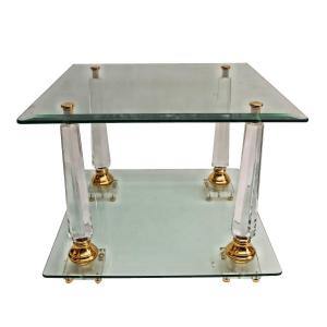 Lucite Brass And Obelisk Glass Table 1970