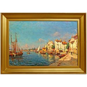 Henry Malfroy (1895-1944) Large Impressionist View Of The Port Of Martigues