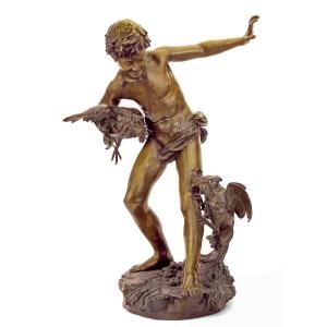 Paul Romain Chevré (1867-1914) Large Bronze "the Fight Of Cocks"