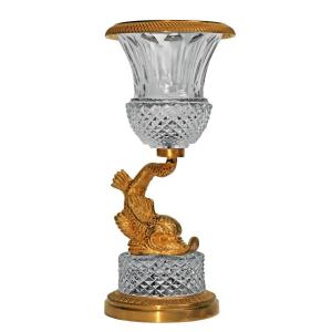 Vase Médicis Style Charles X En Cristal Taillé Et Bronze Doré