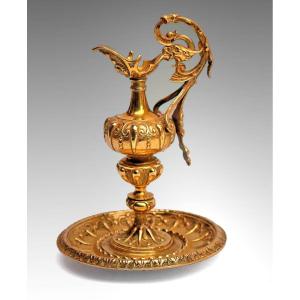 Ewer And Its Platter In 19th Century Gilt Bronze