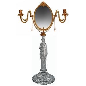 Baccarat Napoleon III Table Mirror Bronze And Crystal