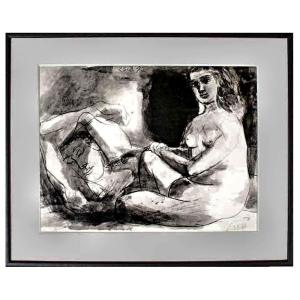 Pablo Picasso (1881-1973) "femme Nue Assise Contemplant Un Homme Endormi"