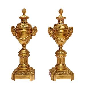 Pair Of Gilt Bronze Cassolettes & Flambeaux Late 18th Century - Early 19th Century