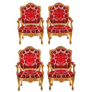 Four Napoleon III Ceremonial Armchairs In Golden Wood