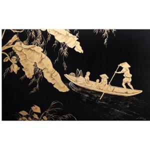 Panneau en Laque de Chine Signé 