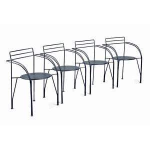 Pascal MOURGUE (1943-2015) Quatre Fauteuils au Modèle "Lune d'Argent"