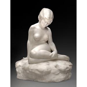 P. CONTI (XIX-XXe) Grande Sculpture Marbre Art Déco