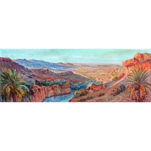 Constant LOUCHE (1880-1965) Grand Tableau Orientaliste Paysage Oasis