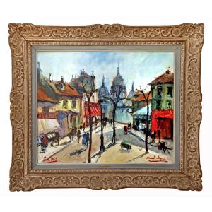 Bernard LIGNON (1928-2017) Paris Montmartre Place du Tertre 1952 Grande Huile sur Toile