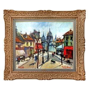 Bernard Lignon (1921–2017) Paris, Montmartre, Place Du Tertre, 1952 Large Oil On Canvas