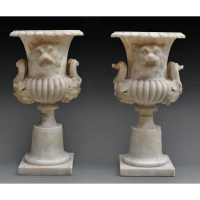 Pair Of Medicis In Marble Mounted Lamp