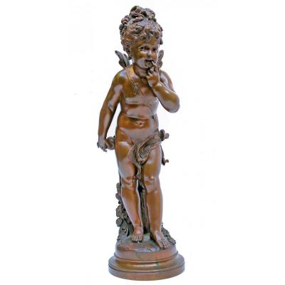 Paul Duboy (1830-1887) Grande Sculpture de Cupidon en Bronze H: 70 cm