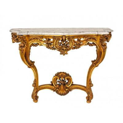 Grande Console Napoléon III En Bois Doré