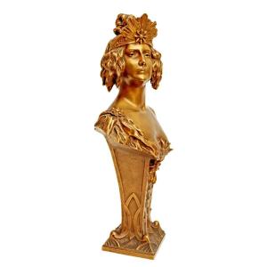 Louis Chalon (1866-1940) Large Bust 1900 In Gilt Bronze