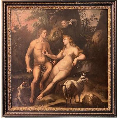 Oil Painting On Canvas Representing Adam And Eve