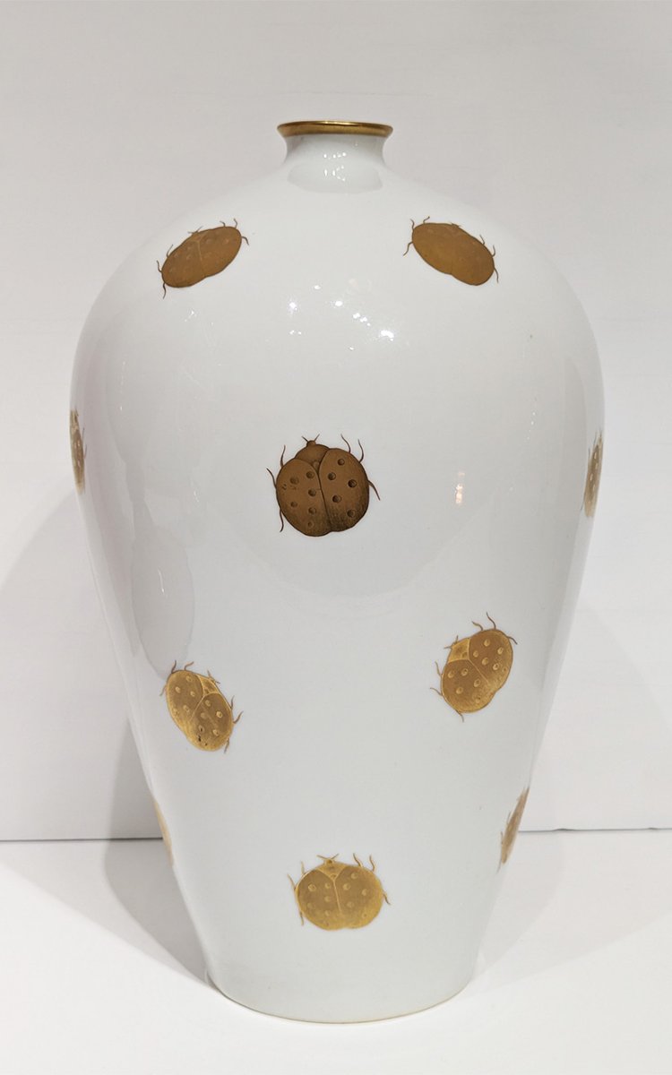 White Porcelain Vase With Gold Decoration Featuring Ladybugs, Gio Ponti, Richard-ginori, Ca. 1930–35.