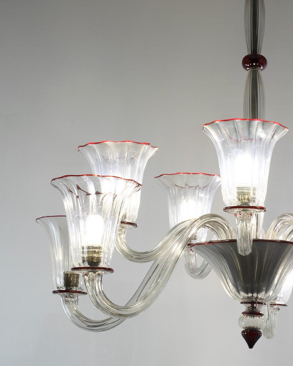 Transparent 10-light Chandelier With Red Cord, Napoleone Martinuzzi, Venini, Ca. 1928–30-photo-2