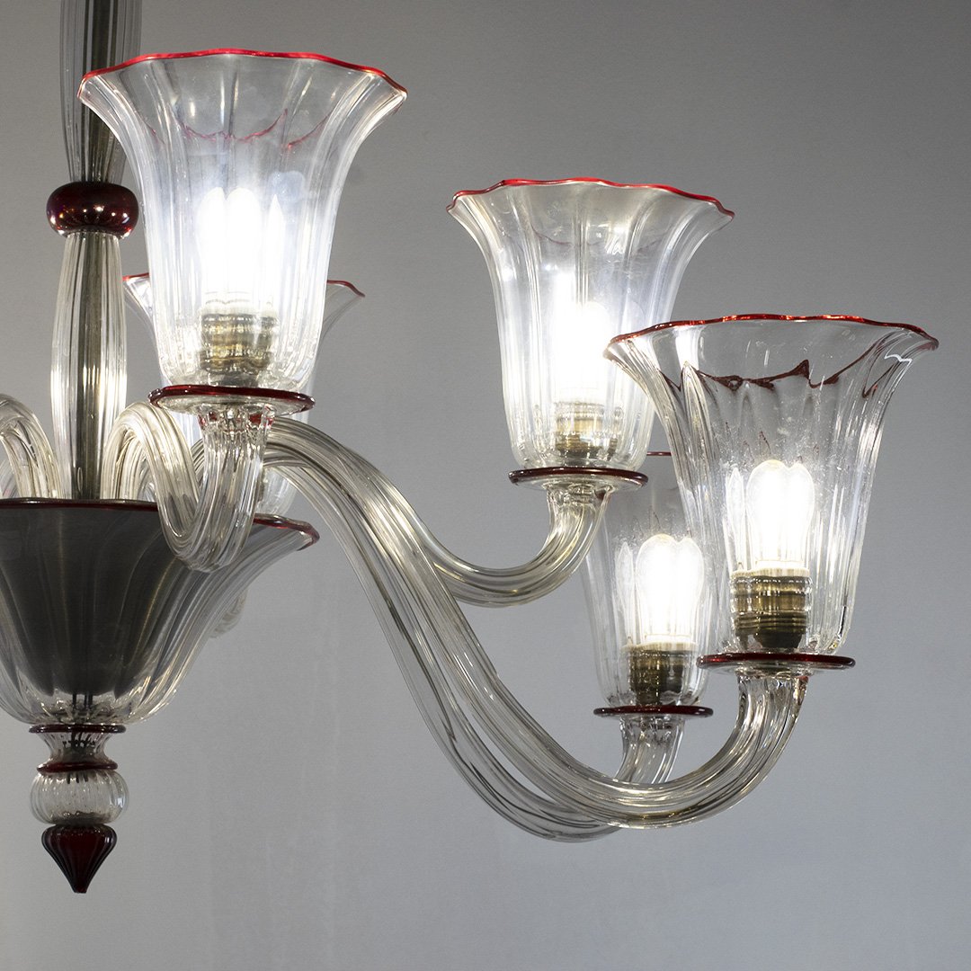 Transparent 10-light Chandelier With Red Cord, Napoleone Martinuzzi, Venini, Ca. 1928–30-photo-3