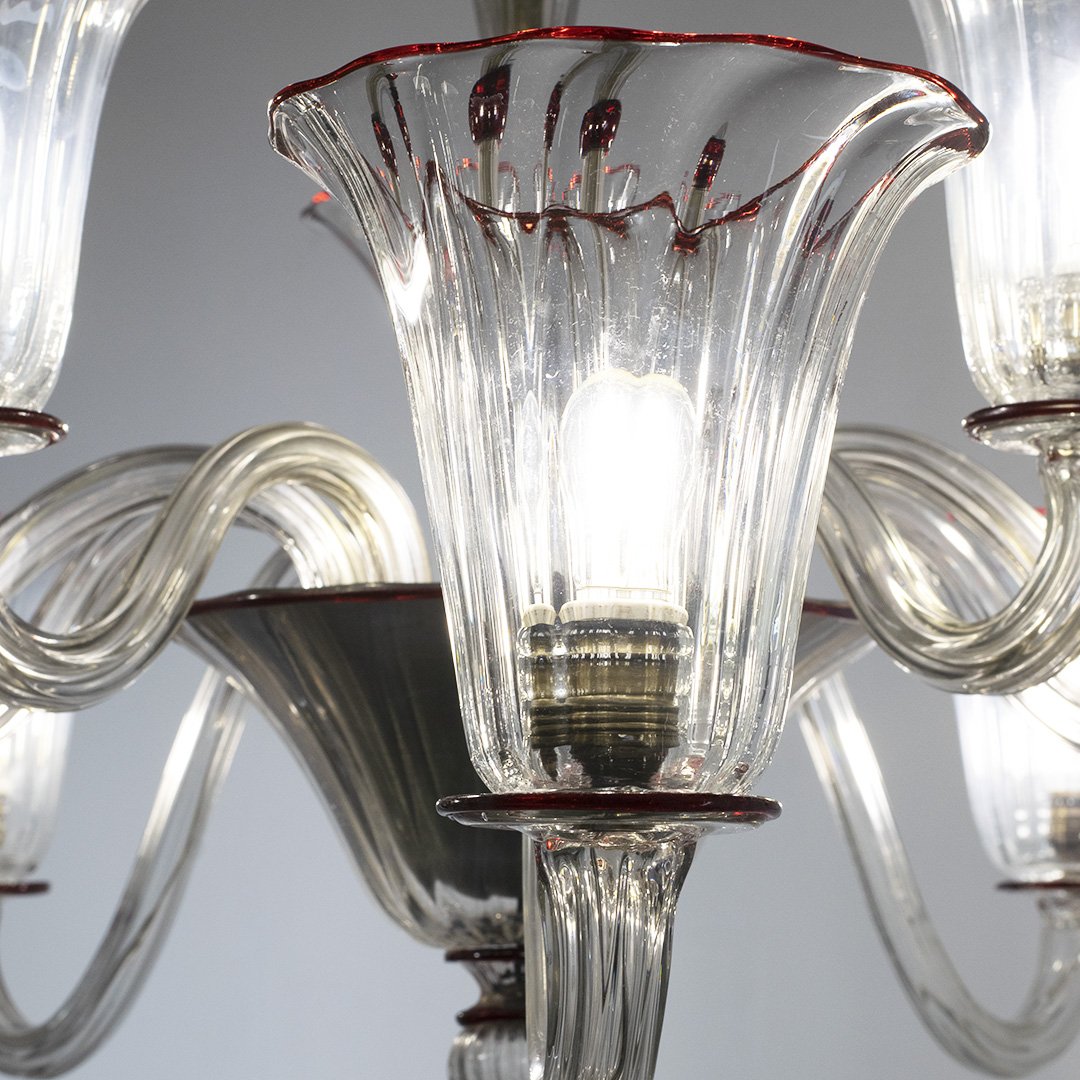 Transparent 10-light Chandelier With Red Cord, Napoleone Martinuzzi, Venini, Ca. 1928–30-photo-4