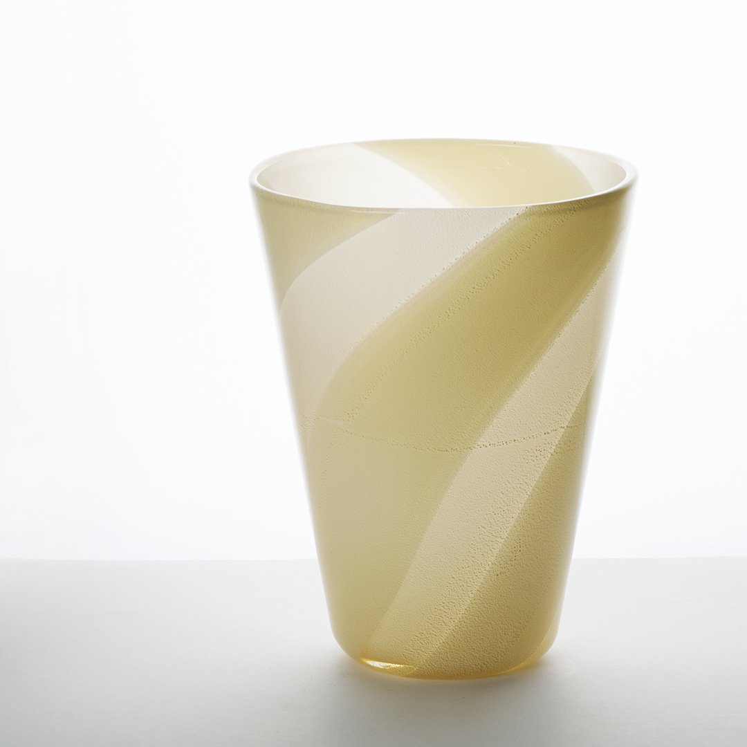Murano Glass Vase With "lattimo" And Gold Bands, Archimede Seguso, Ca. 1950