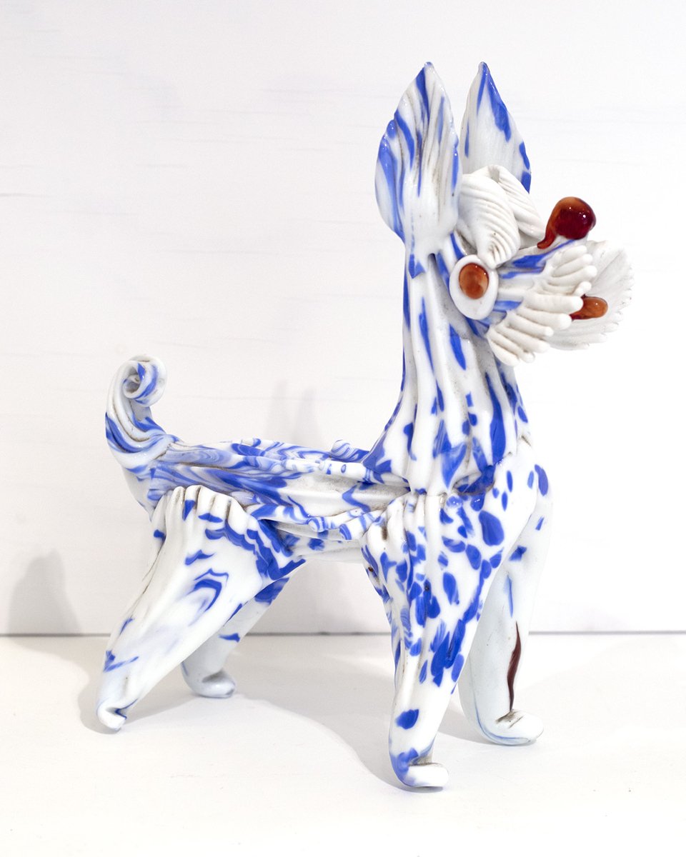 Chien en verre de Murano lattimo à taches, Archimede Seguso, vers 1950.-photo-2