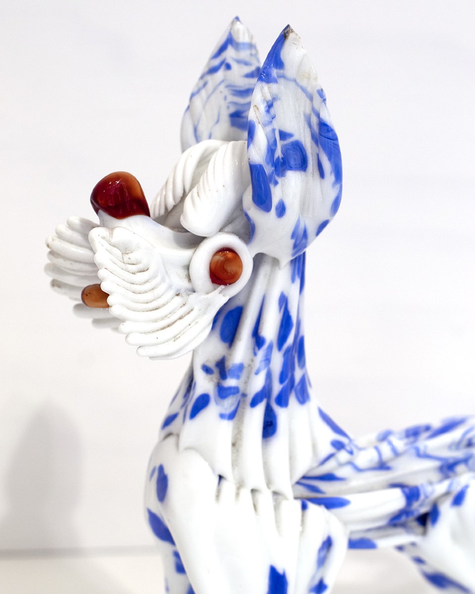 Chien en verre de Murano lattimo à taches, Archimede Seguso, vers 1950.-photo-3