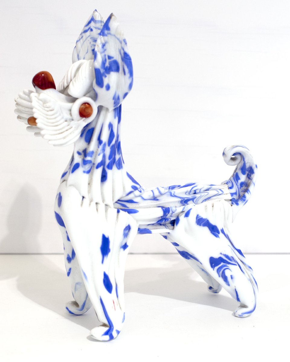 Chien en verre de Murano lattimo à taches, Archimede Seguso, vers 1950.