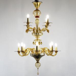 Murano Chandelier, 12 Lights, With Dolphins, Ca. 1960