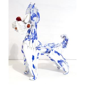 Dog Made Of Lattimo Murano Glass, Archimede Seguso, Ca. 1950